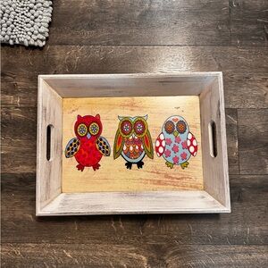 Home Essentials Whitewashed‎ Wooden Owl Tray